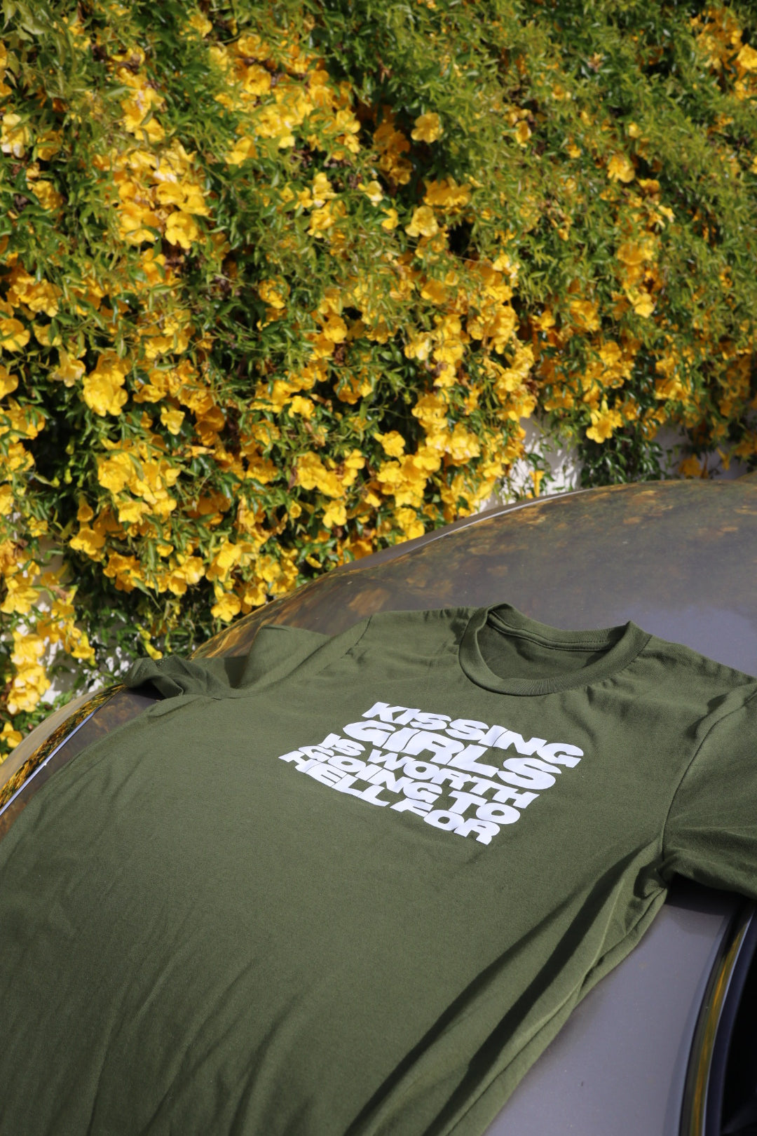 “Kissing Girls Is Worth Going To Hell For” Tees in Matcha