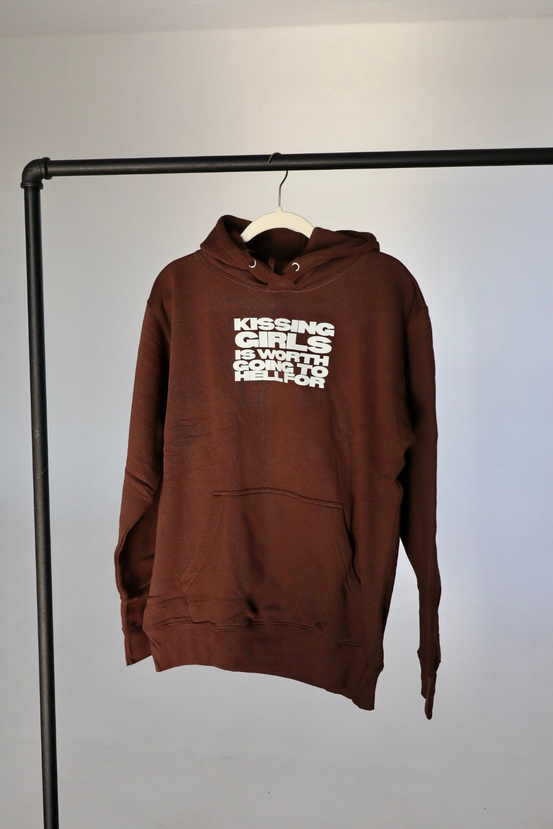 "Kissing Girls is Worth Going to Hell For" Hoodie in Coffee