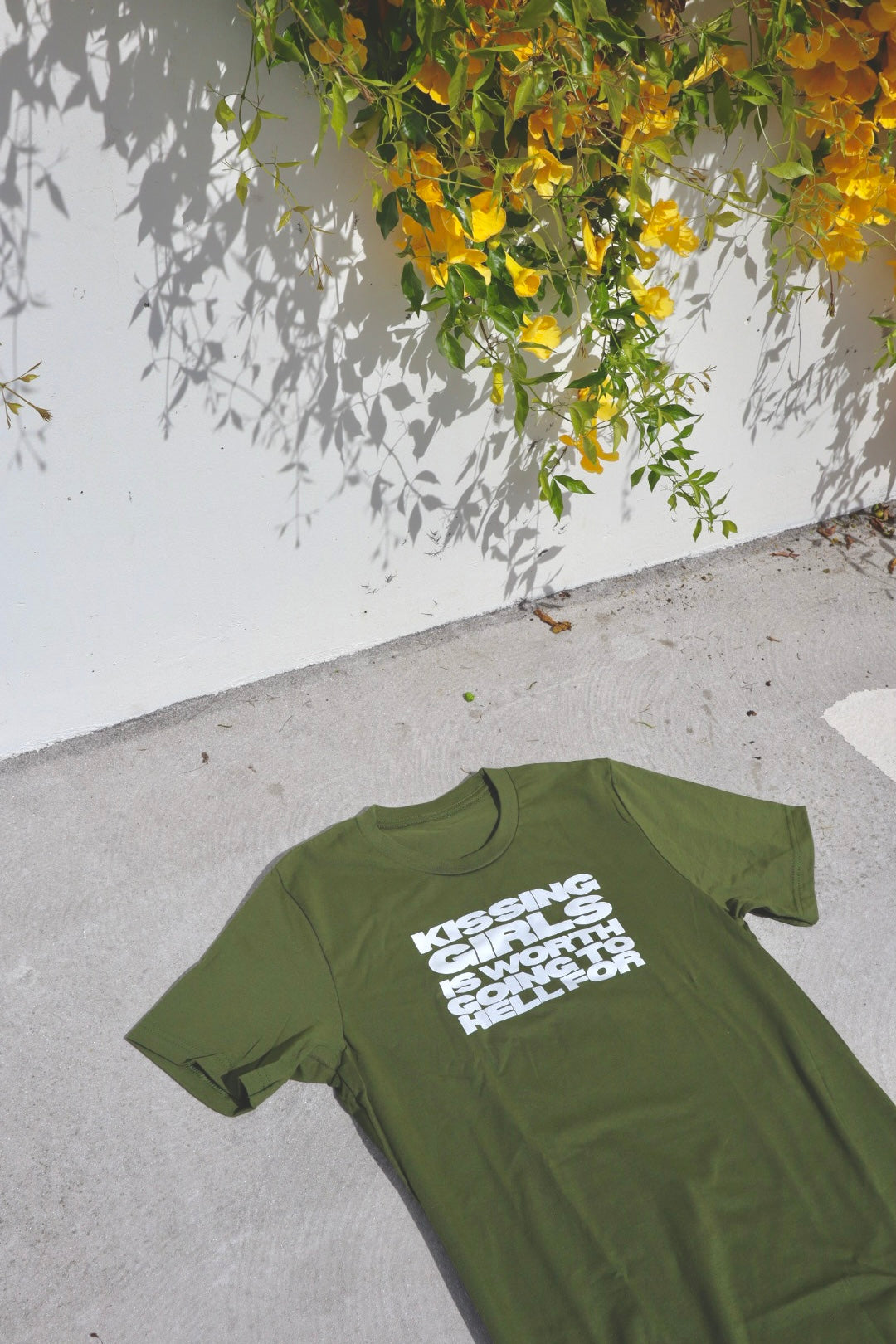 “Kissing Girls Is Worth Going To Hell For” Tees in Matcha
