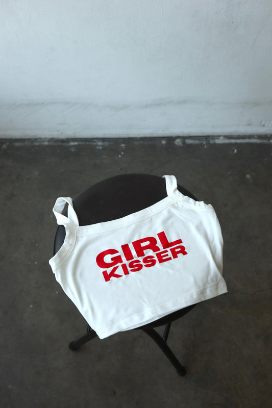 “Girl Kisser” Cropped Tank in White