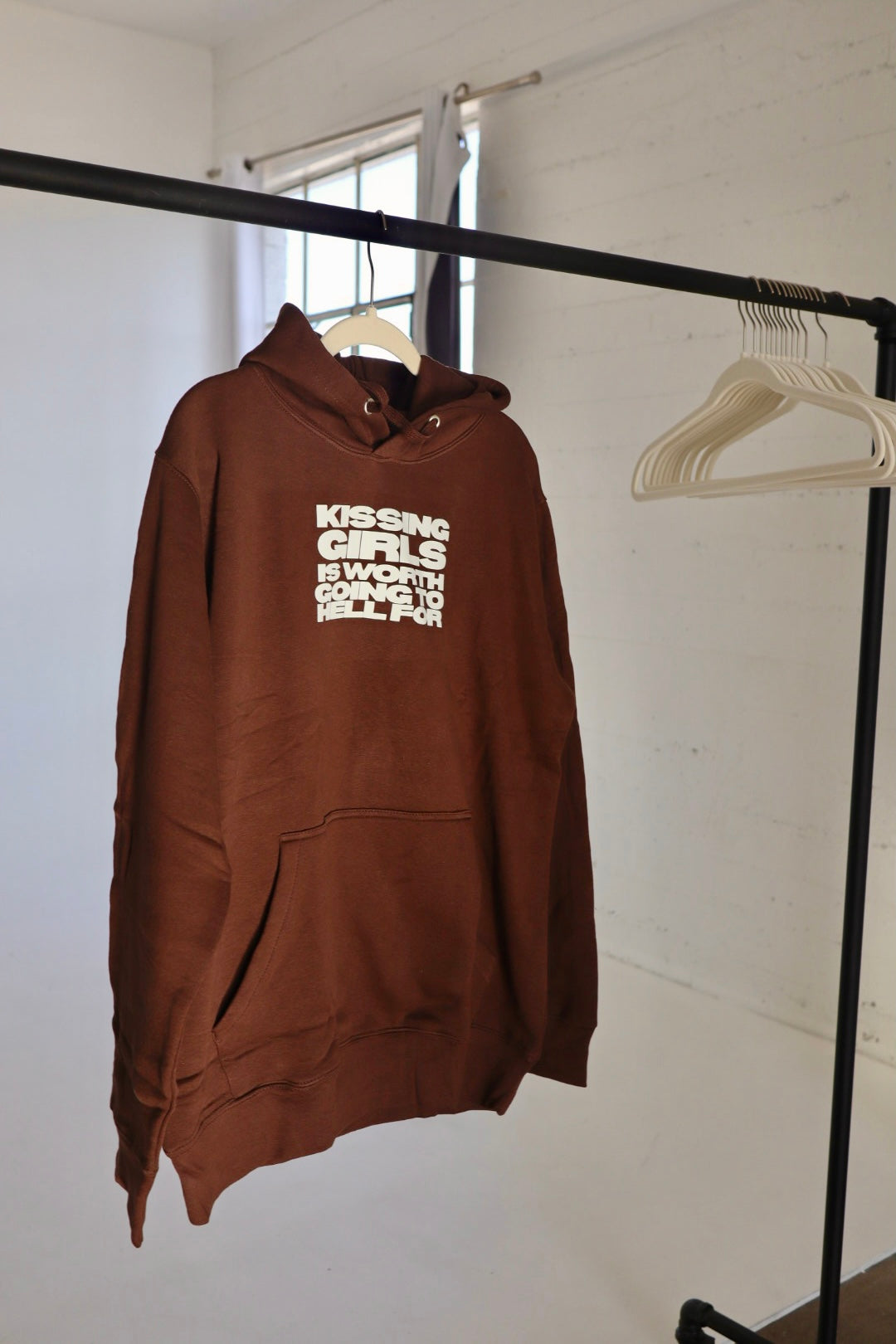 "Kissing Girls is Worth Going to Hell For" Hoodie in Coffee