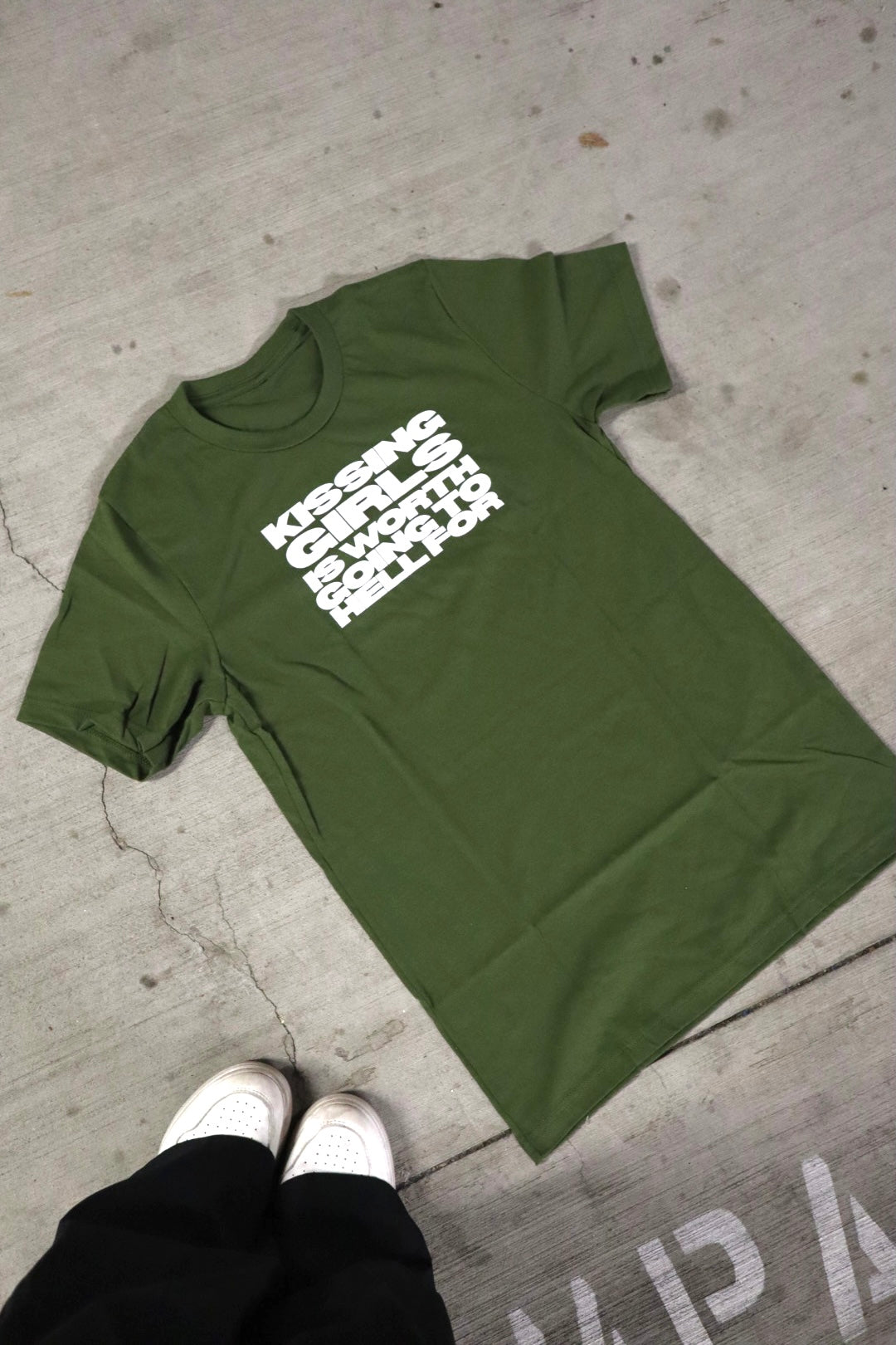 “Kissing Girls Is Worth Going To Hell For” Tees in Matcha