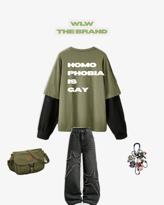 "Homophobia is Gay" Full Length Tee in Matcha