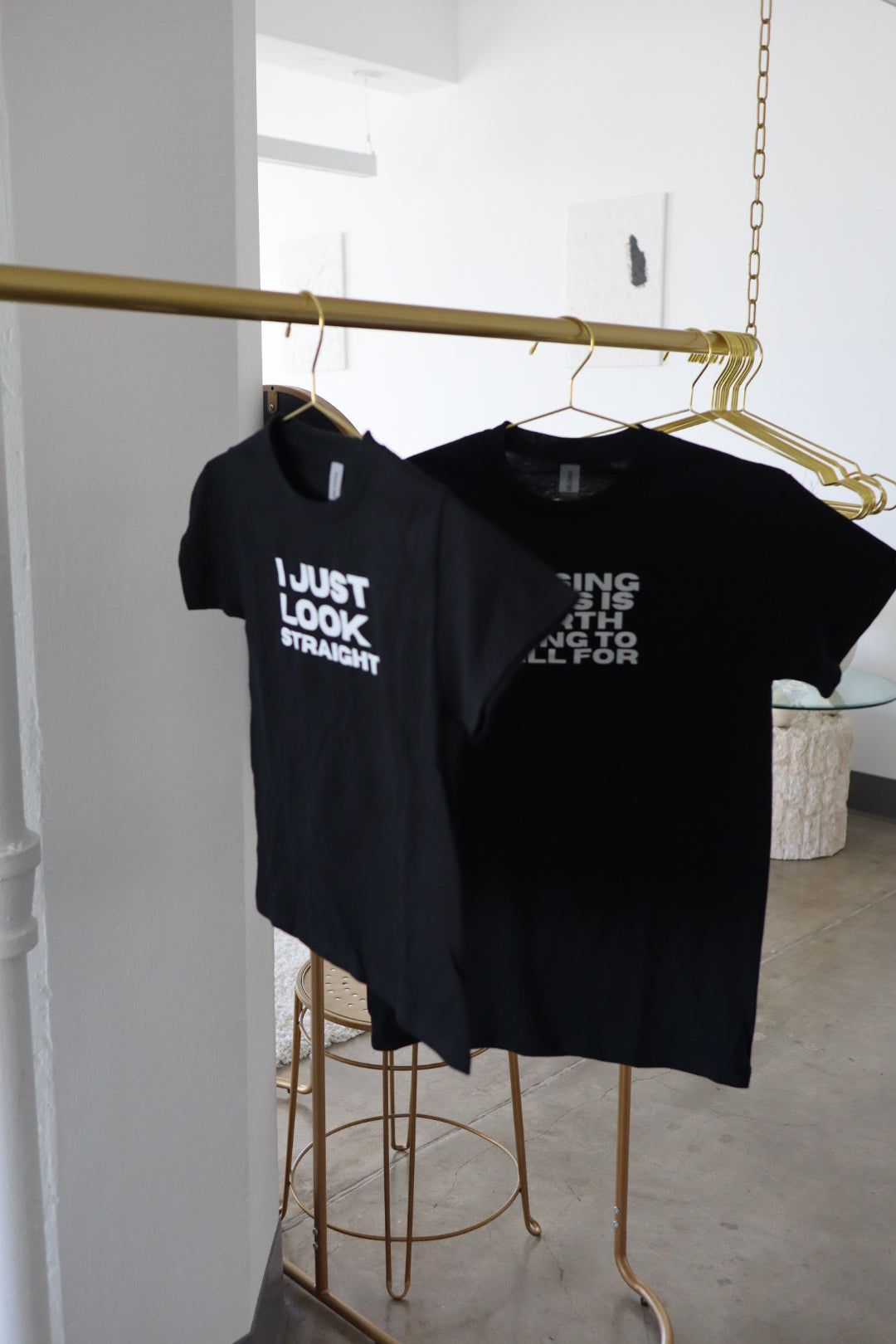 “I Just Look Straight” in Baby Tees and Tees