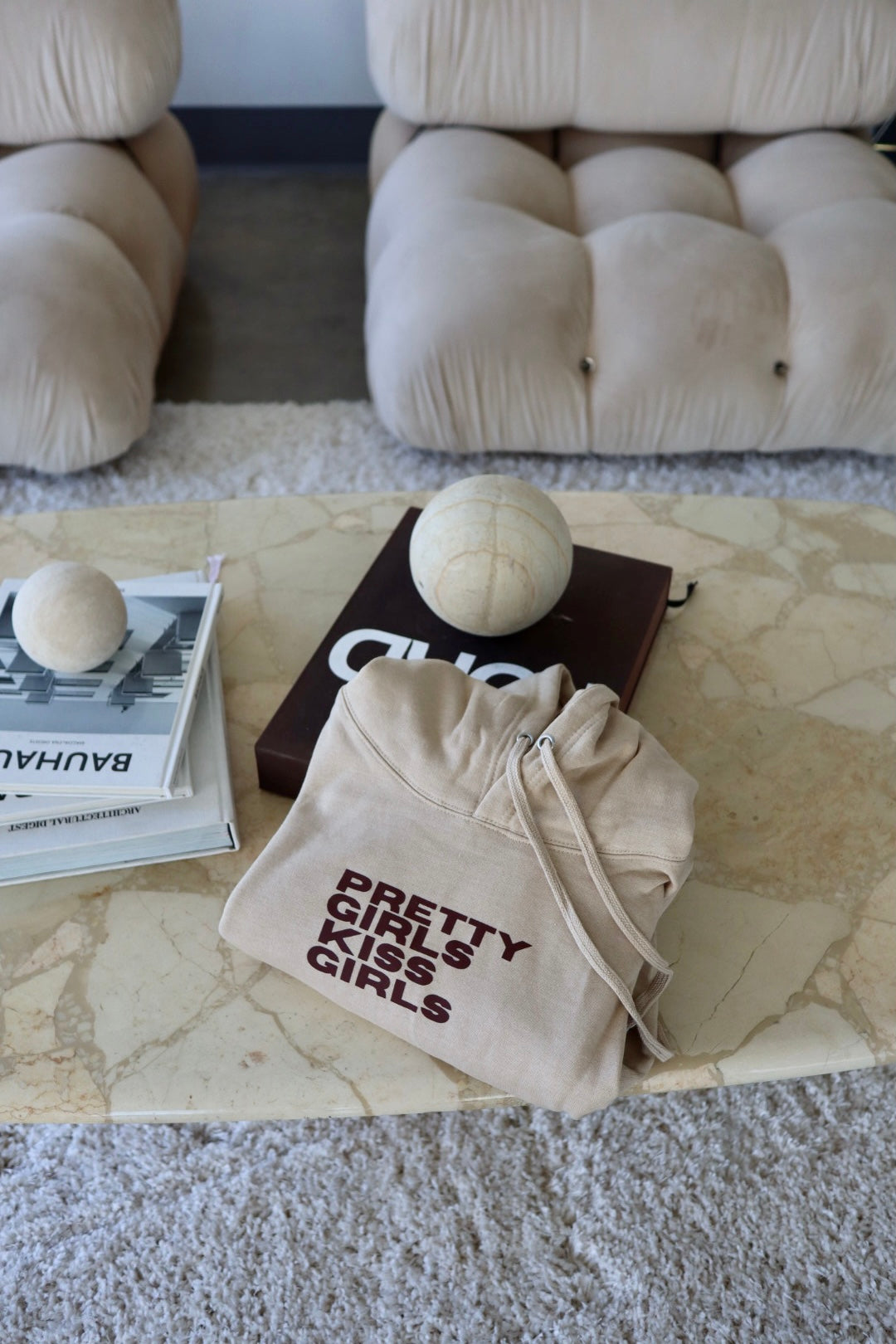 "Pretty Girls Kiss Girls" Hoodie in Chai