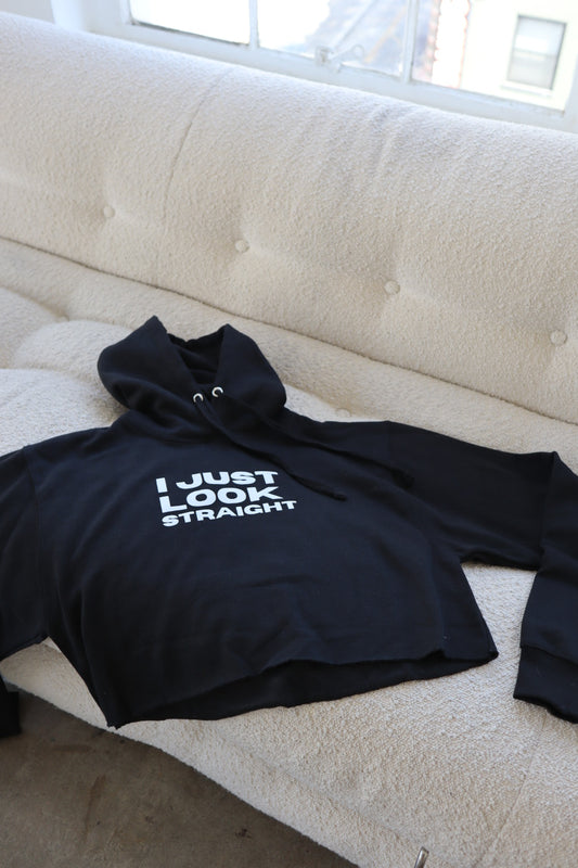 "I Just Look Straight" Cropped Hoodie in Cold Brew