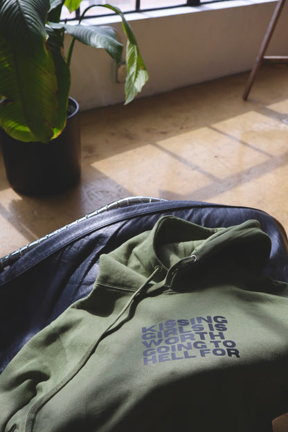 “Kissing Girls Is Worth Going To Hell For” Hoodie in Matcha